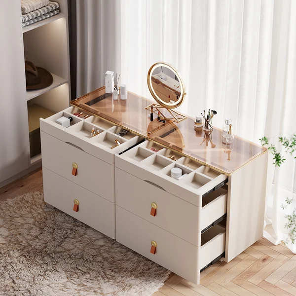 Chanor Glass Champagne Dresser 6 Drawer Closet Island with Jewelry Display Storage