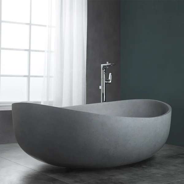 1600mm Industrial Concrete Soaking Bath Oval Cement Freestanding Bathtub in Grey