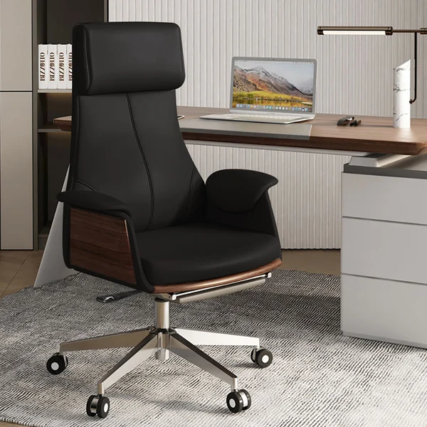 Reclining Leather Office Desk Chair High Back Adjustable Swivel Black Executive Chair