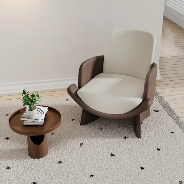 Modern Faux Leather Lounge Chair Brown & Beige Arm Chair - Image 2