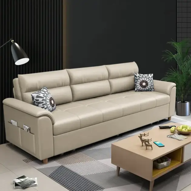 1880mm Beige Full Sleeper Convertible Sofa with Storage & Pockets Sofa Bed