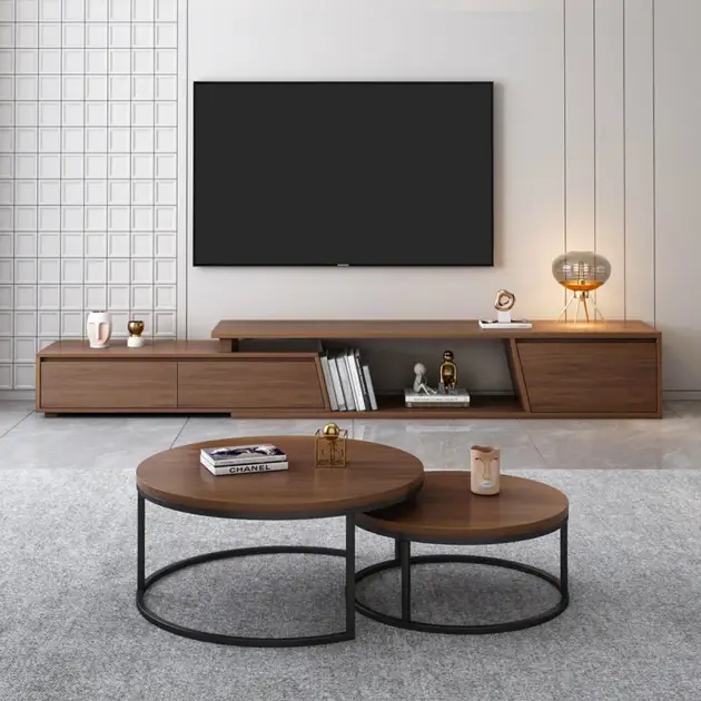 Fero Minimalist Walnut Rectangle Extendable TV Stand with 3 Drawers Up to 3048mm