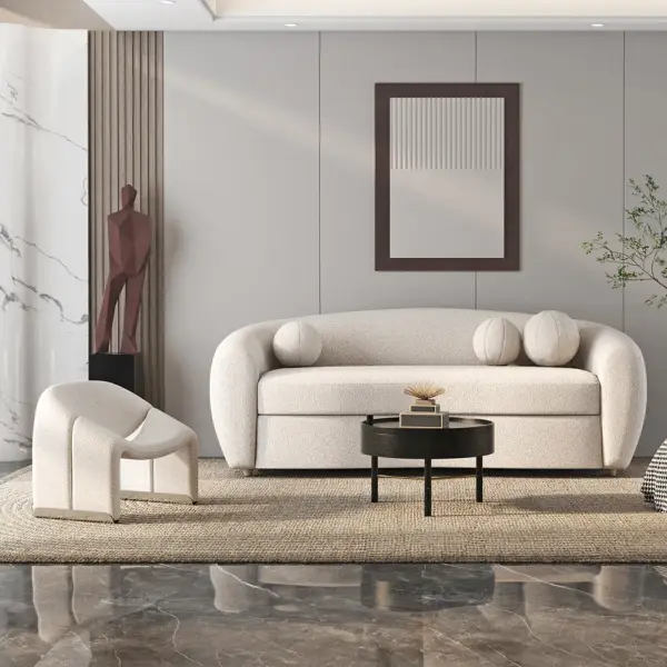 2080mm Modern White Teddy Velvet 3 Seaters Curved Sofa for Living Room - Image 3