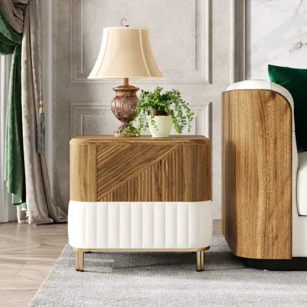 Wovent Mid-Century Square Modern Walnut Wood Narrow Side Table with Storage Nightstand