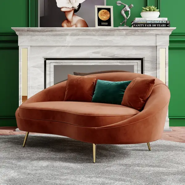 Modern 1600mm Bronze Velvet Curved Sofa Toss Pillow Included - Image 2