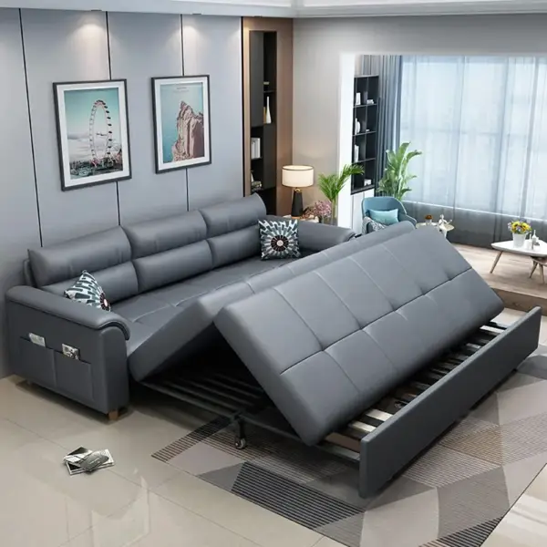 1880mm Deep Gray Full Sleeper Convertible Sofa with Storage & Pockets Sofa Bed - Image 2