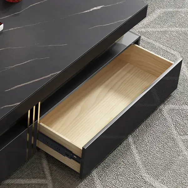 Trimied 1100mm Modern Black Square Storage Coffee Table Stone Top & 4 Wood Drawers - Image 8