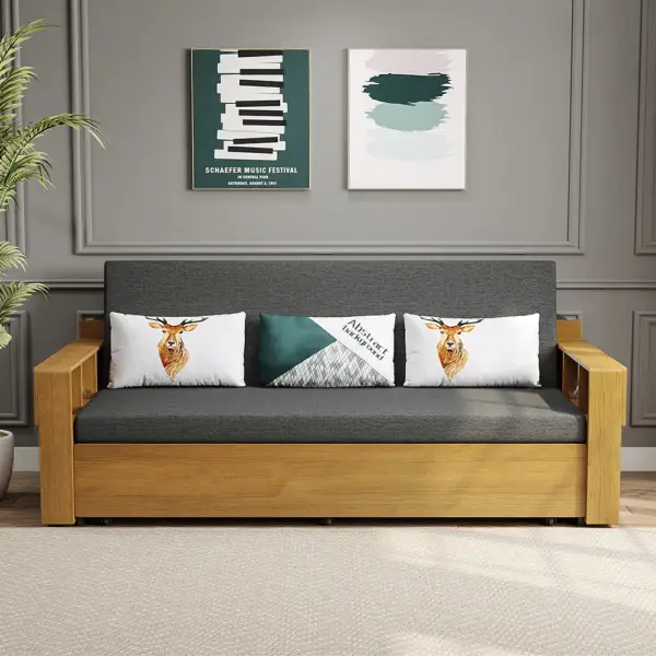 2080mm Gray & Brown Full Sleeper Sofa Cotton & Linen Convertible Sofa Bed with Storage - Image 3