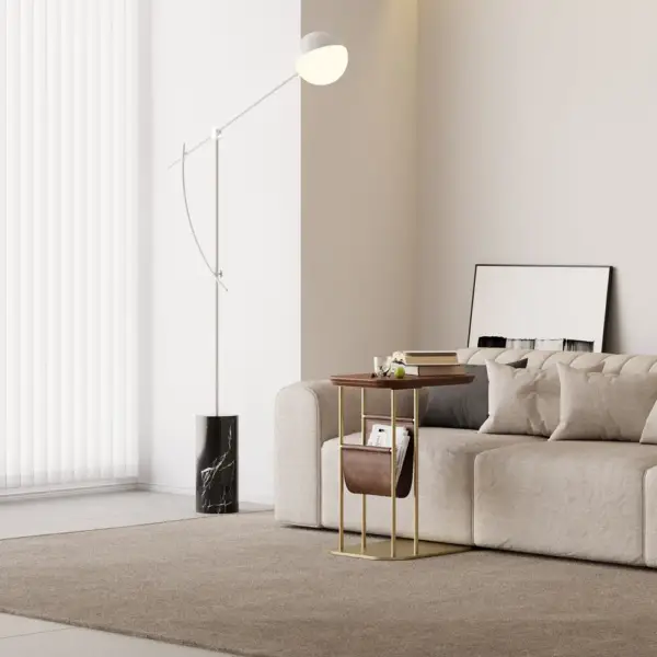 Modern Small C Shaped Rotating Side Table Walnut Wood Bedside Table with Storage - Image 3