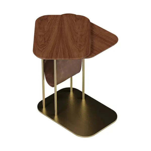 Modern Small C Shaped Rotating Side Table Walnut Wood Bedside Table with Storage - Image 12