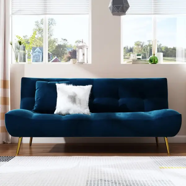 1800mm Sleeper Sofa Bed Velvet Upholstered Convertible Couch in Deep Blue - Image 2