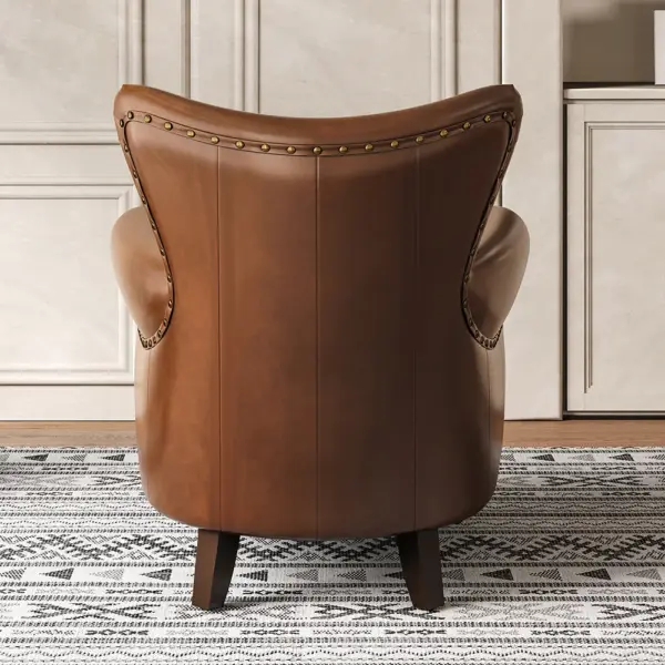 Midcentury Modern Brown Accent Chair Upholstered in Waxy Leather Solid Wood Frame - Image 6