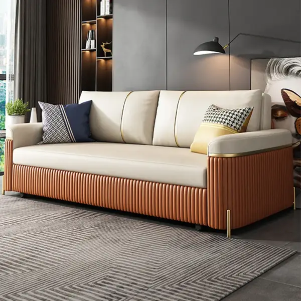 2010mm Full Sleeper Sofa Bed with Storage Upholstered Convertible Leathaire Beige - Image 2