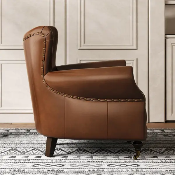 Midcentury Modern Brown Accent Chair Upholstered in Waxy Leather Solid Wood Frame - Image 4