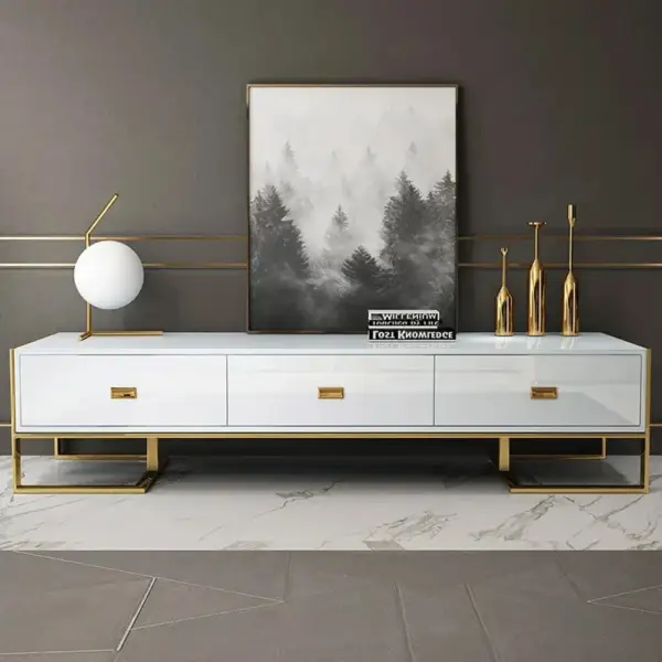 1800mm Modern Jocise White & Gold TV Stand 3 Drawers Media Console - Image 5