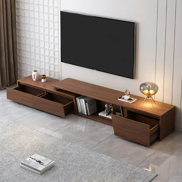 Fero Minimalist Walnut Rectangle Extendable TV Stand with 3 Drawers Up to 3048mm - Image 5