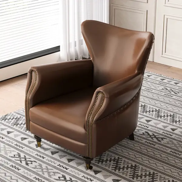 Midcentury Modern Brown Accent Chair Upholstered in Waxy Leather Solid Wood Frame - Image 3