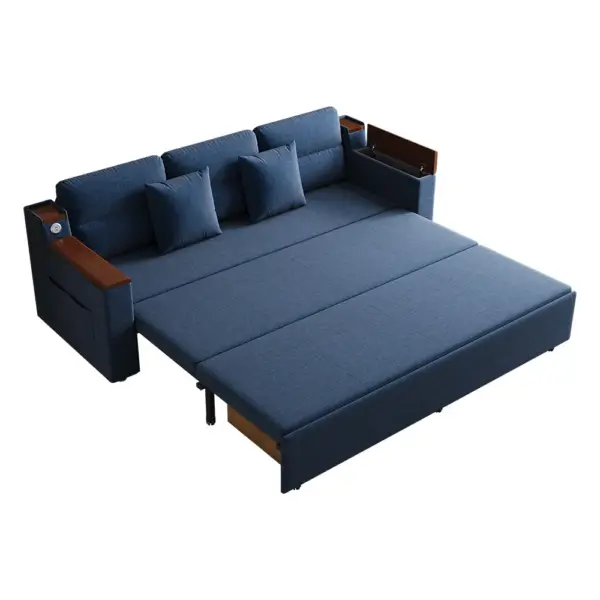 2100mm Blue Full Sleeper Sofa Linen Convertible Sofa Bed with Storage & Side Pockets - Image 9