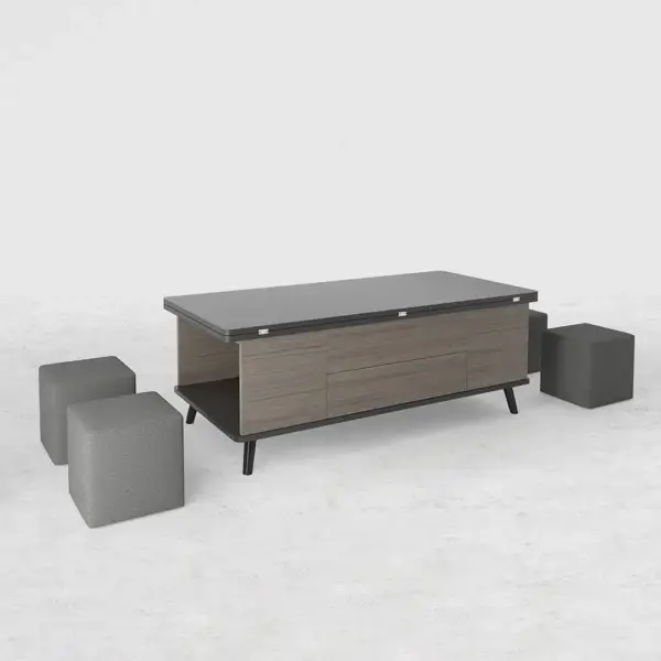 5 Pieces Lift Top Coffee Table Set with Storage Convertible Dining Table with Ottomans - Image 6