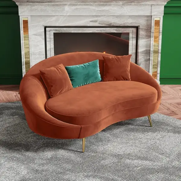 Modern 1600mm Bronze Velvet Curved Sofa Toss Pillow Included - Image 4