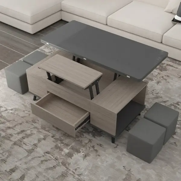 5 Pieces Lift Top Coffee Table Set with Storage Convertible Dining Table with Ottomans - Image 2