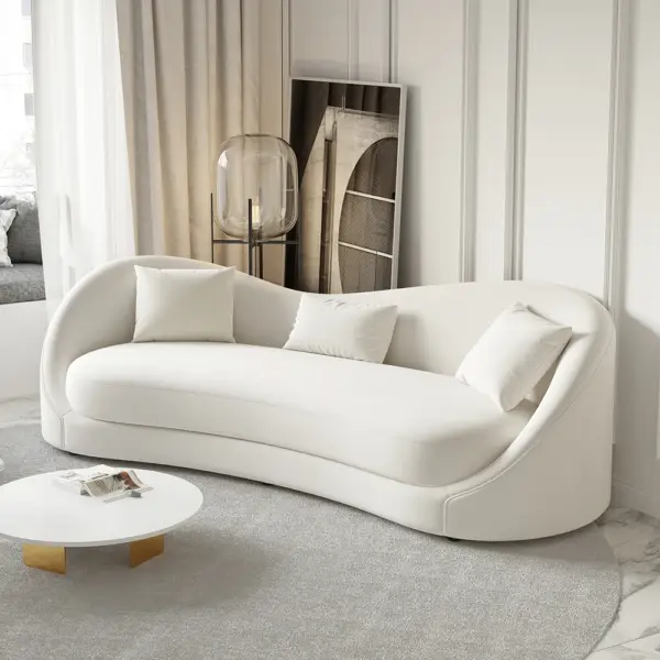 Luxury 2130mm Off White Velvet Upholstered Sofa 3-Seater Sofa Solid Wood Frame - Image 2