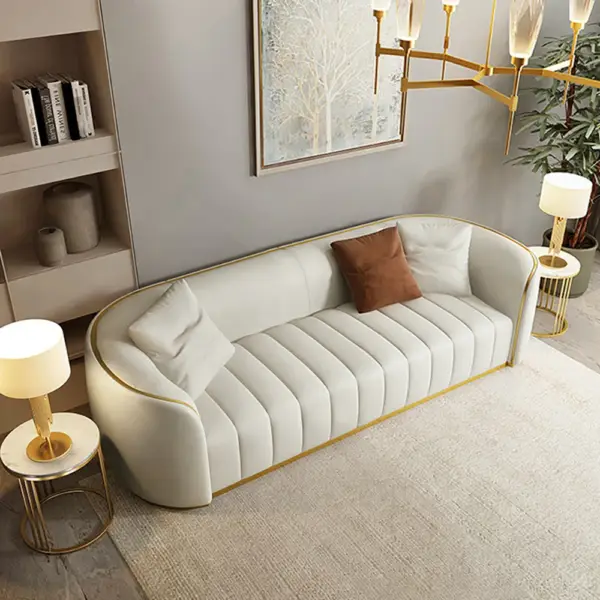 2260mm Modern Faux Leather Upholstered 3-Seater Sofa with Gold Legs - Image 6