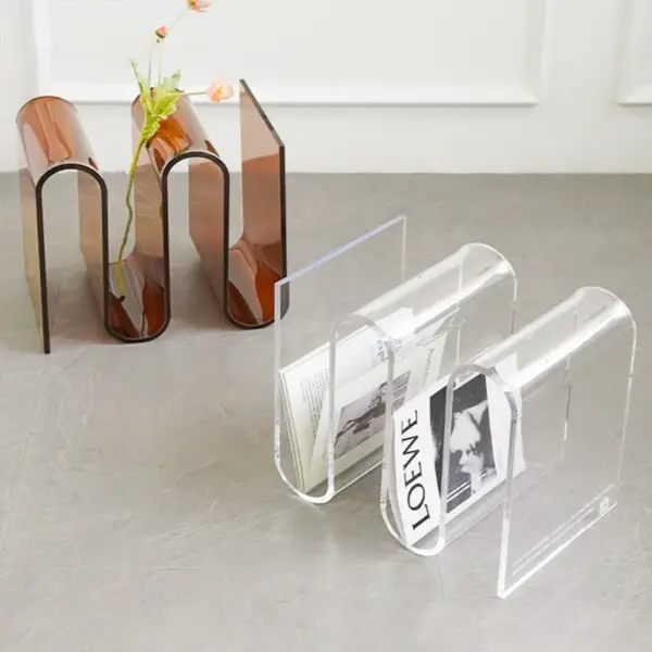 Acrylic End Table Tea Brown with Storage Wavy Shape Side Table - Image 5