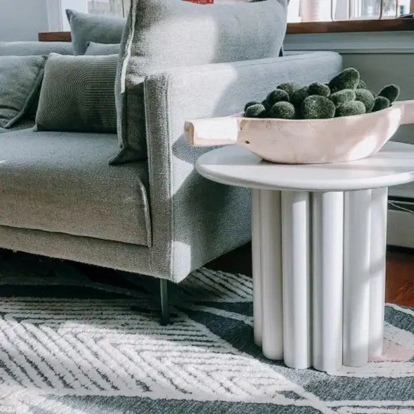 Yarnic Japandi White Fluted Side Table Round Wood End Table with Unique Design - Image 13