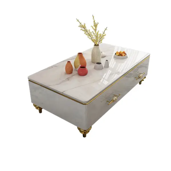 Chift 1300mm Modern Marble White Coffee Table & Storage Drawers Gold Stainless Steel Leg - Image 8