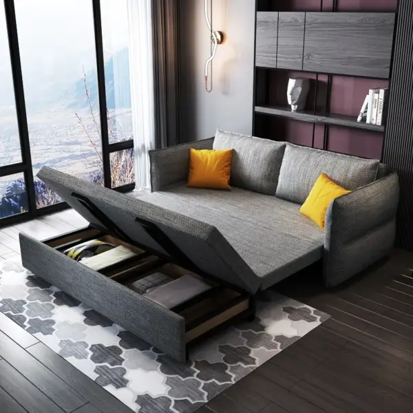 2040mm Cotton&Linen Upholstered Convertible Sofa Full Sleeper Sofa with Storage - Image 7