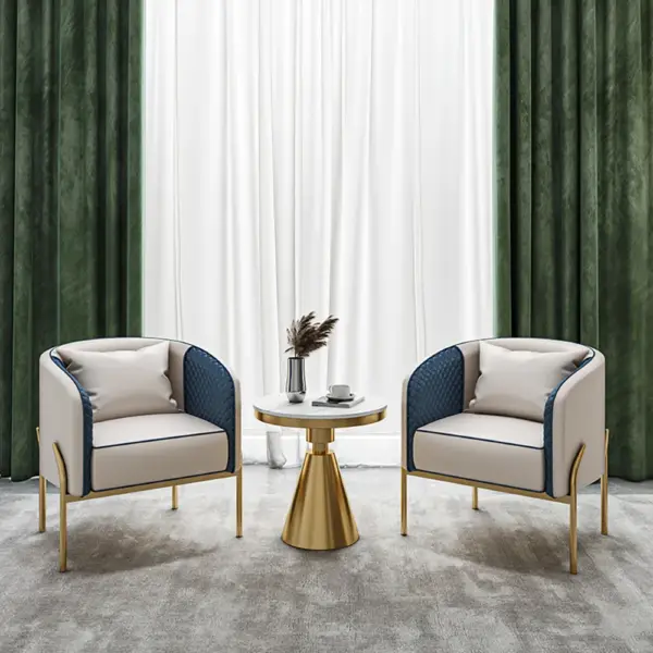 Modern Accent Chair Tufted Upholstered PU Leather Accent Chair in Gold - Image 2
