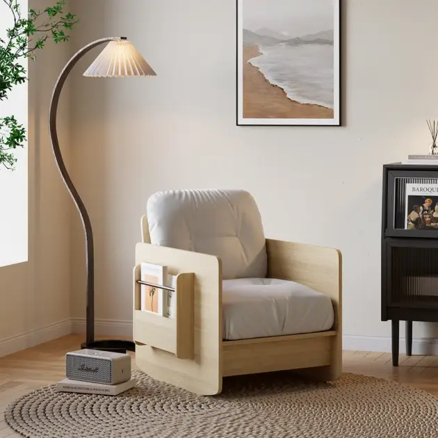 Modern Plywood Natural Rocking Chair with Side Storage
