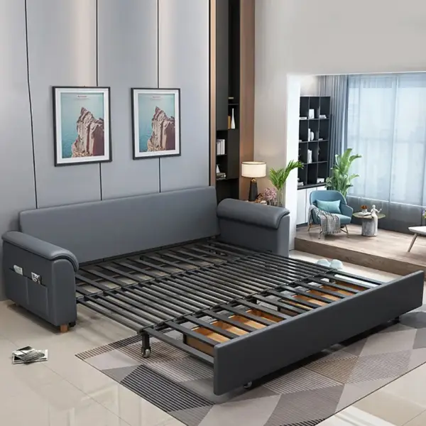 1880mm Deep Gray Full Sleeper Convertible Sofa with Storage & Pockets Sofa Bed - Image 4