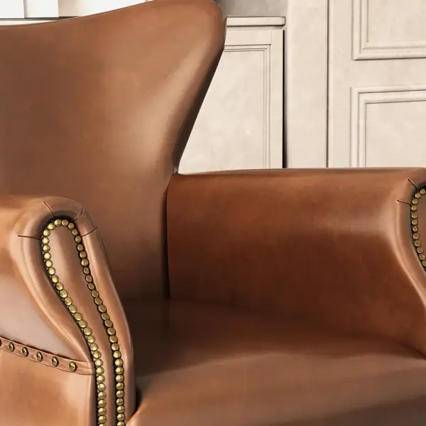 Midcentury Modern Brown Accent Chair Upholstered in Waxy Leather Solid Wood Frame - Image 5