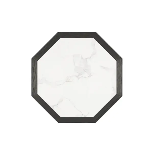 Wood Octagonal Coffee Table Rotating in Black with 2 Drawers Sintered Stone Top - Image 9