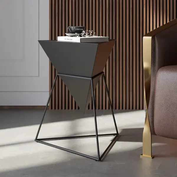 Modern Black Geometric Wood End Table Accent Side Table - Image 3