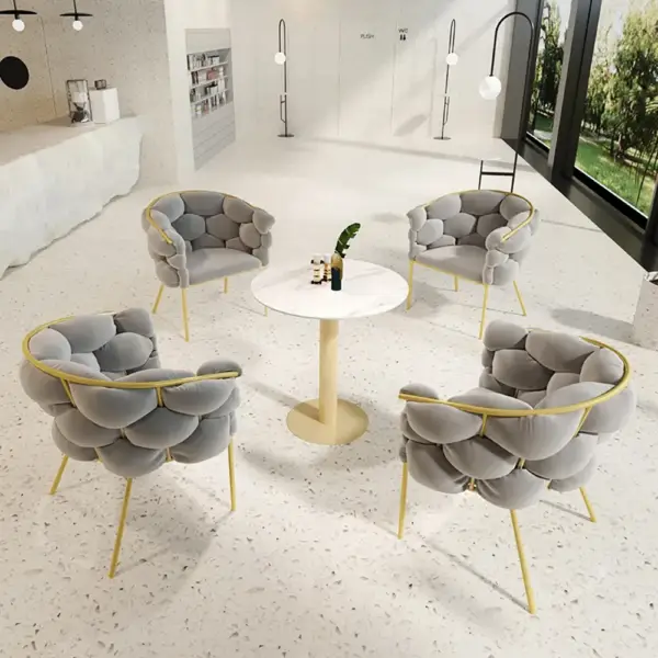 Gray Nordic Accent Chair Velvet Upholstery Chair Tufted Chair - Image 2