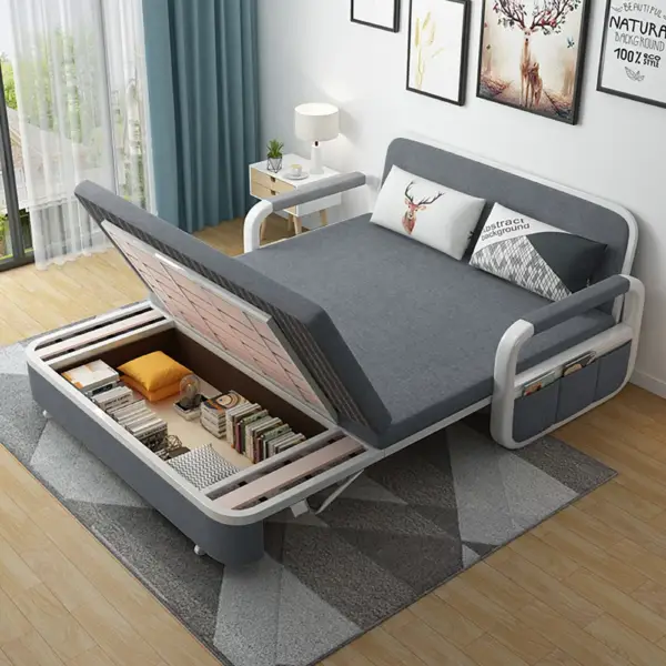 Deep Grey Sleeper Sofa Bed Loveseat Cotton & Linen Upholstered with Solid Wood Frame - Image 4