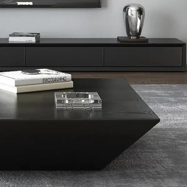 Modern Black Wood Coffee Table with Storage Square Drum with Drawer - Image 4