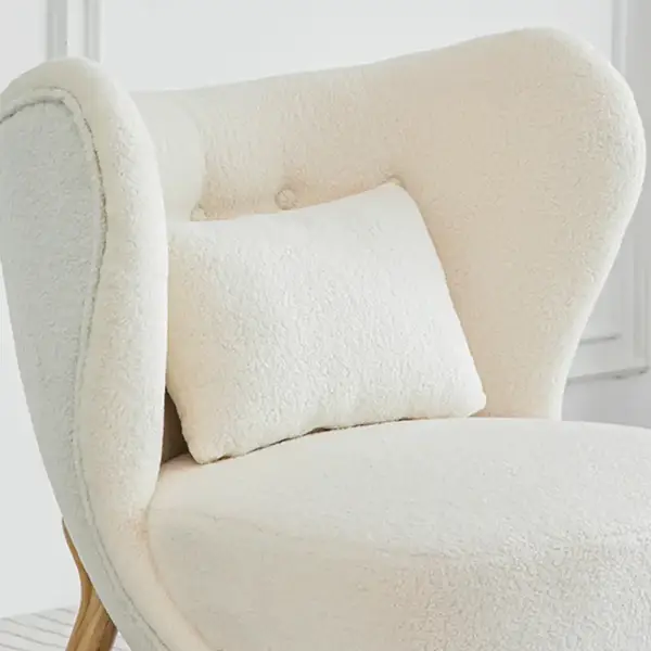White Lamb Wool Accent Chair Wingback Chair in Wooden Frame - Image 5