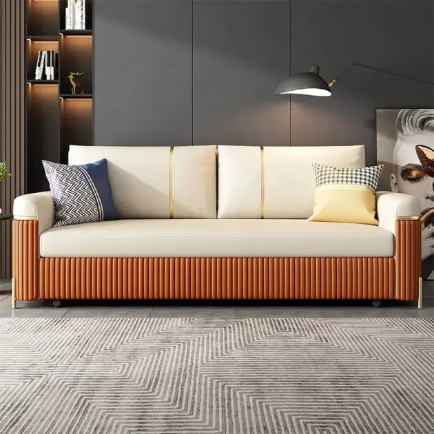 2010mm Full Sleeper Sofa Bed with Storage Upholstered Convertible Leathaire Beige