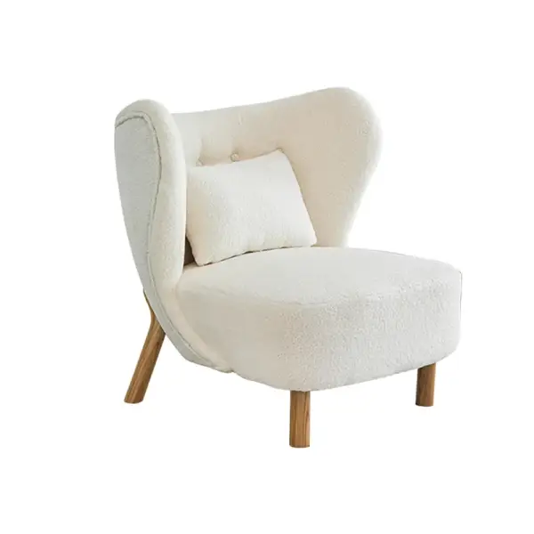 White Lamb Wool Accent Chair Wingback Chair in Wooden Frame - Image 6