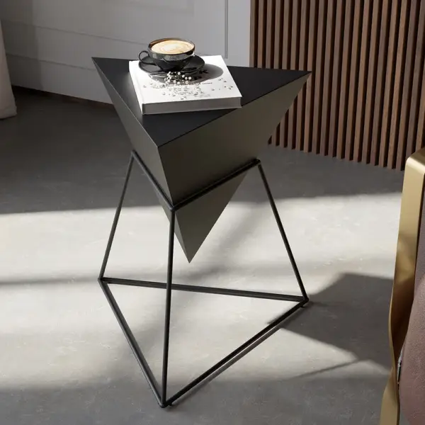 Modern Black Geometric Wood End Table Accent Side Table - Image 4