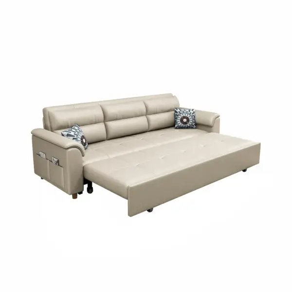 1880mm Beige Full Sleeper Convertible Sofa with Storage & Pockets Sofa Bed - Image 10