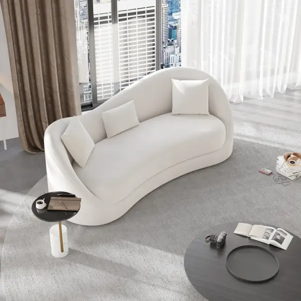 Luxury 2130mm Off White Velvet Upholstered Sofa 3-Seater Sofa Solid Wood Frame - Image 4