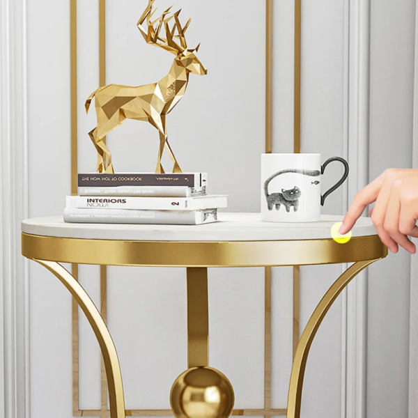 450mm White Round End Table Modern Side Table with Stream-Lined Metal Pedestal - Image 2