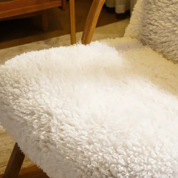White Boucle Upholstery Rocking Chair Solid Wood Accent Chair in Walnut - Image 6