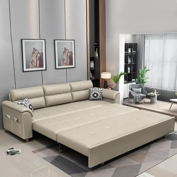 1880mm Beige Full Sleeper Convertible Sofa with Storage & Pockets Sofa Bed - Image 2