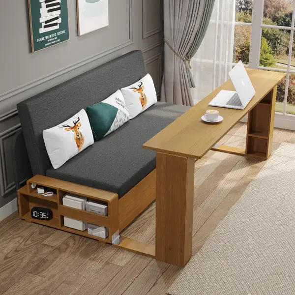 2080mm Gray & Brown Full Sleeper Sofa Cotton & Linen Convertible Sofa Bed with Storage - Image 5
